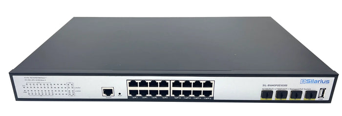 Silarius SIL-B16M3POE1G300 16 Ports 10/100/1000Mbps Gigabit Layer3 Managed PoE+ switch with 4 Ports 10G SFP+ Uplink,1USB, 1 Console, 6KV surge protection,300W,rack mount installation by Silarius