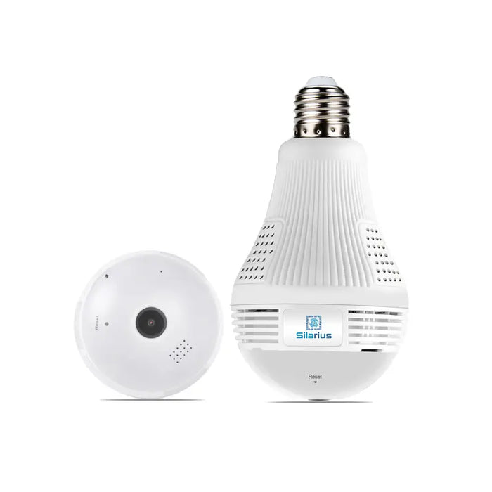 Silarius SIL-FISHBULB3MP 3MP WiFi, bulb fish-eye Camera, app (IC See) , TF card, 2-Way Audio , app can switch bulb on - 1.29mm lens (SILVER COLOR) by Silarius