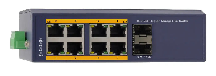 Silarius SIL-INDSW8P1G2SFP 10 Ports Gigabit managed industrial PoE switch - 8 Gigabit RJ45 ports and 2 Gigabit SFP slots by Silarius