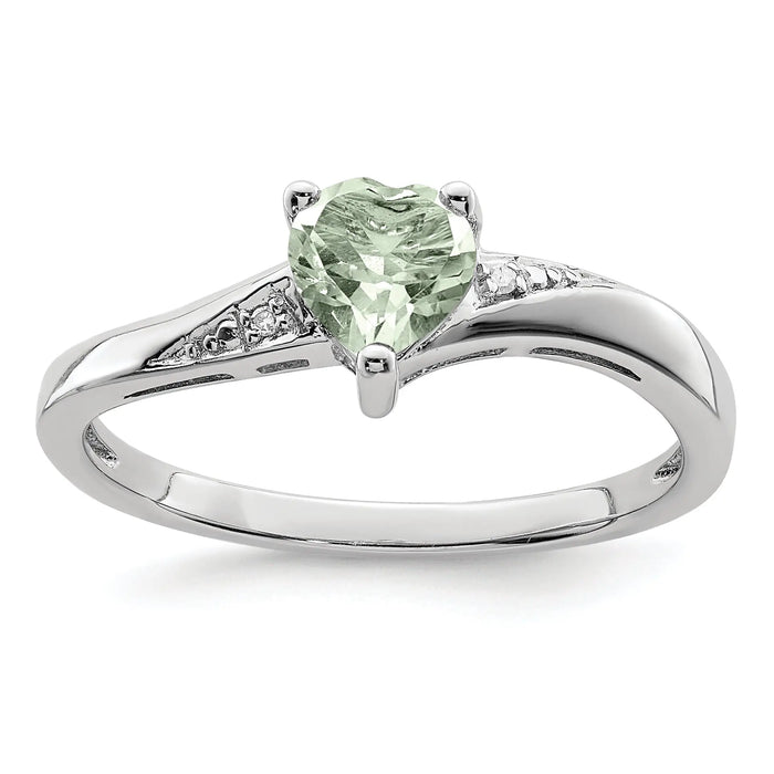 Silver Green Prasiolite Diamond Heart Ring by Fine Color Jewels