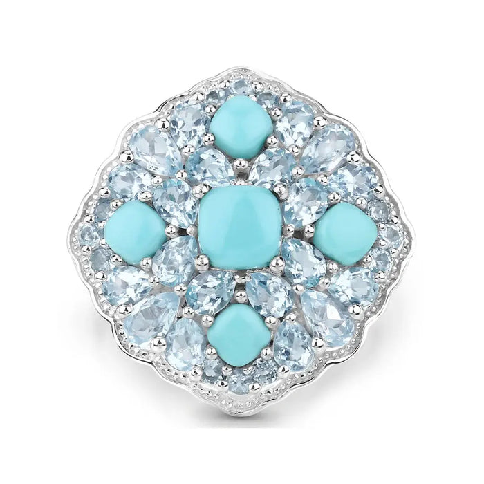 Silver Natural Turquoise Cluster Ring by Fine Color Jewels