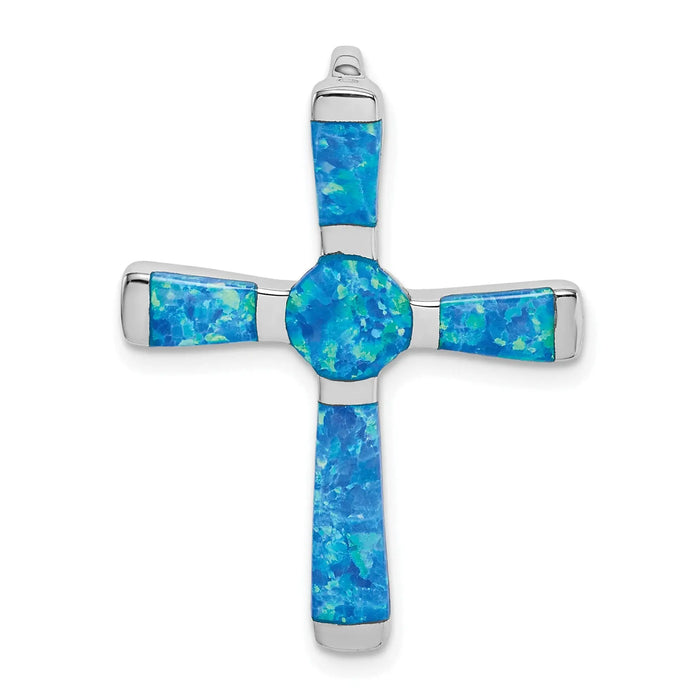 Silver Rhodium-plated Created Opal Cross Slide Pendant by Fine Color Jewels