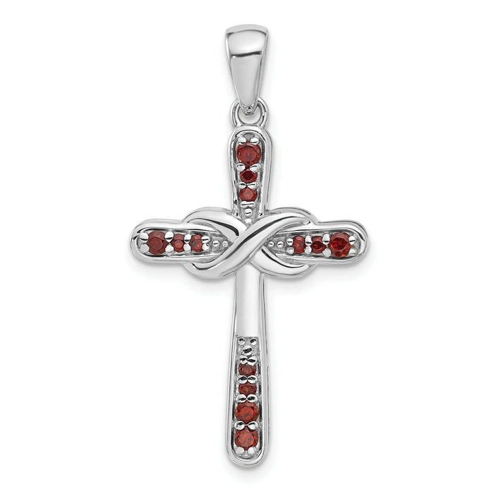 Silver Rhodium-plated Garnet Infinity Cross Pendant by Fine Color Jewels