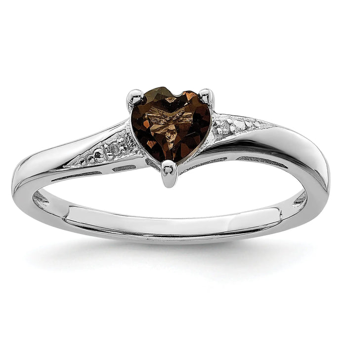 Silver Smoky Quartz Diamond Heart Ring by Fine Color Jewels