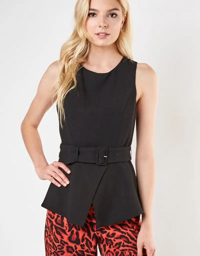 Sleeveless Belted Peplum Top by Boutique 23