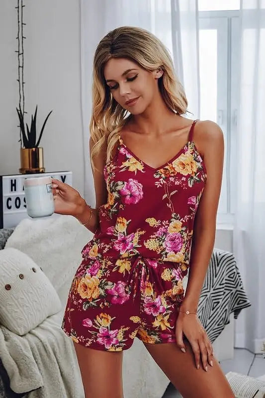 Sleeveless Floral Set - Wine by Boutique 23