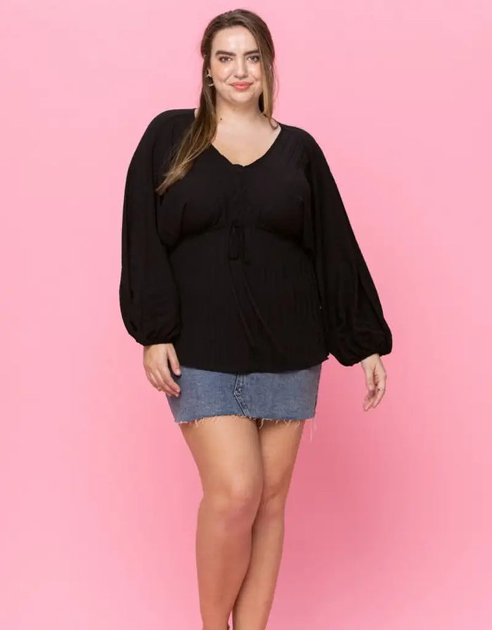 Solid Pleated Silky Fabric Top by Boutique 23