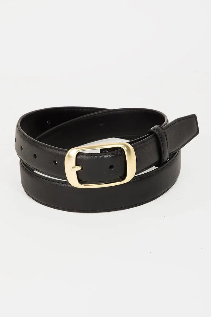 Solid Rectangle Buckle Leather Belt: Black by Boutique 23