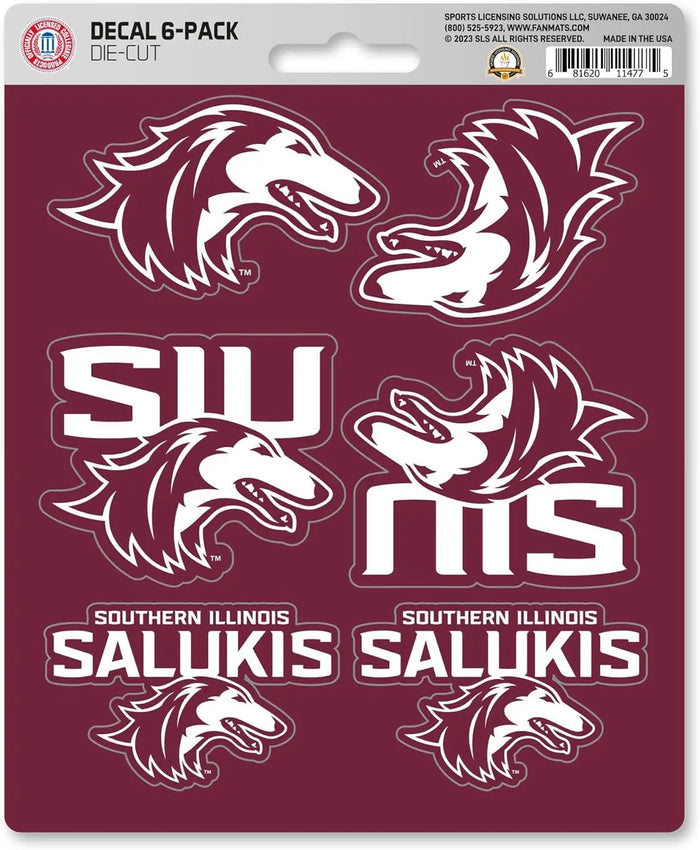 Southern Illinois University Salukis 6-Piece Decal Sticker Set, 5x6 Inch Sheet, Gift for football fans for any hard surfaces around home, automotive, personal items by Fielders Choice