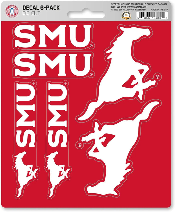 Southern Methodist University Mustangs 6-Piece Decal Sticker Set, 5x6 Inch Sheet, Gift for football fans for any hard surfaces around home, automotive, personal items by Fielders Choice