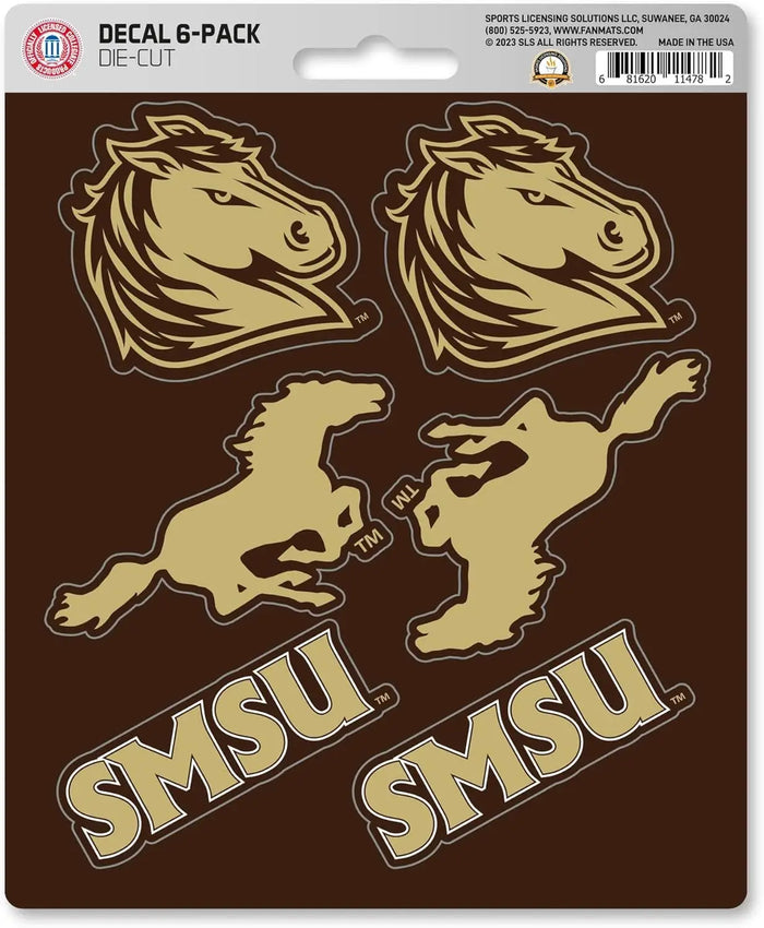 Southwest Minnesota State University Mustangs 6-Piece Decal Sticker Set, 5x6 Inch Sheet, Gift for football fans for any hard surfaces around home, automotive, personal items by Fielders Choice