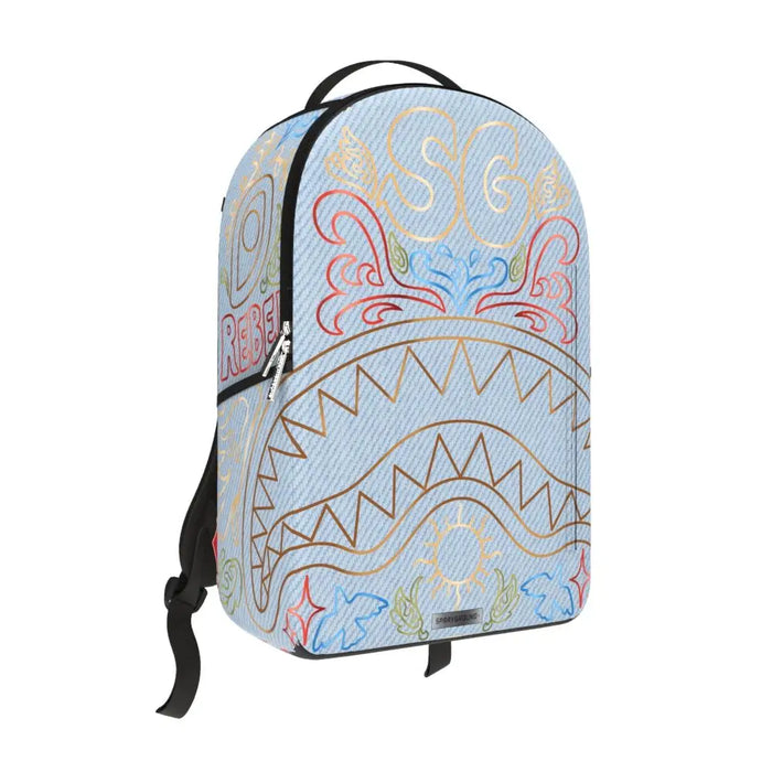 Sprayground Metallic Printed Denim Shark Backpack B6976 by I-Max Fashions