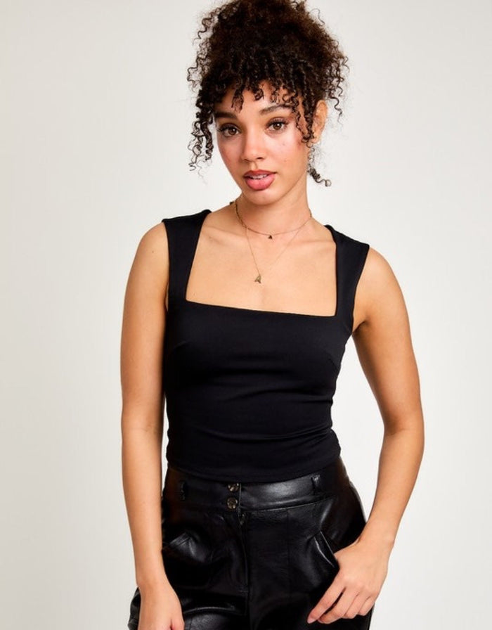 Square Neck Sleeveless Knit Top - Black by Boutique 23
