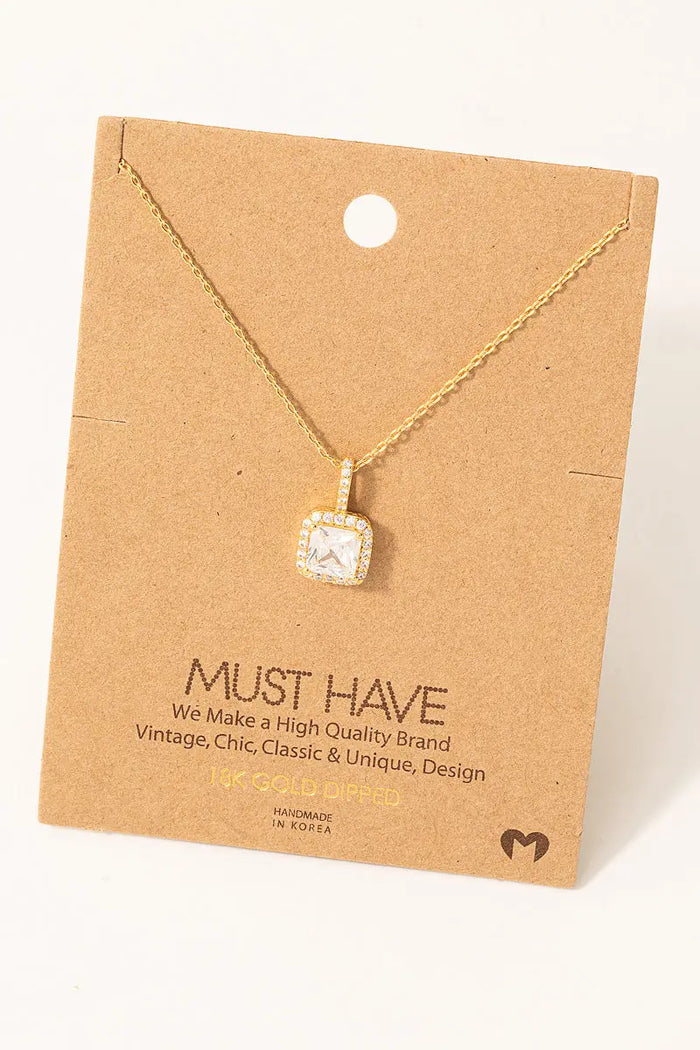 Square Rhinestone Pendant Necklace by Boutique 23