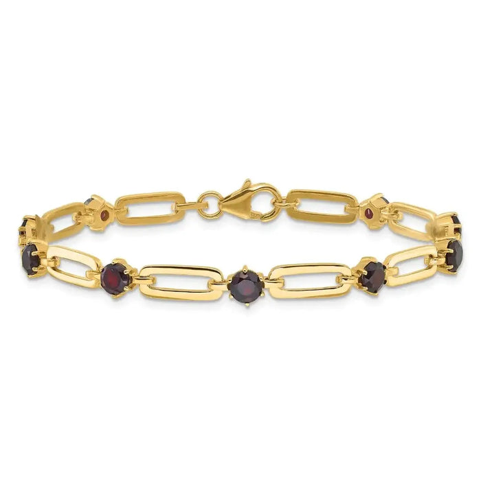 Sterling Silver and Genuine Red Garnet Paper Clip Bracelet by Fine Color Jewels