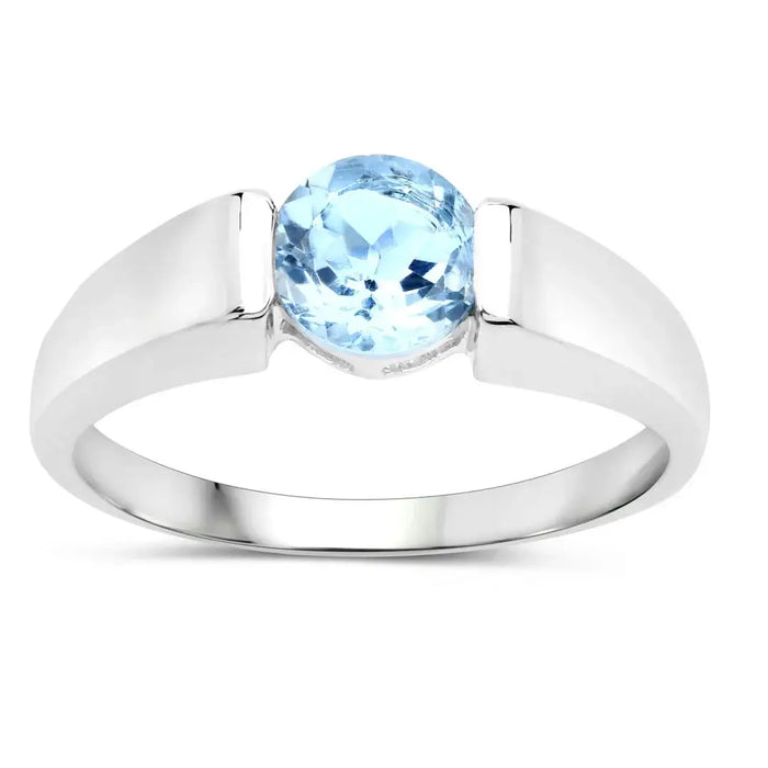 Sterling Silver Blue Topaz Solitaire Unisex Ring by Fine Color Jewels
