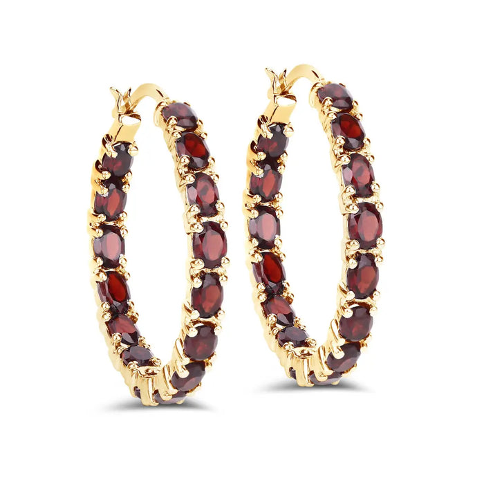 Sterling Silver Garnet Hoop Earrings by Fine Color Jewels