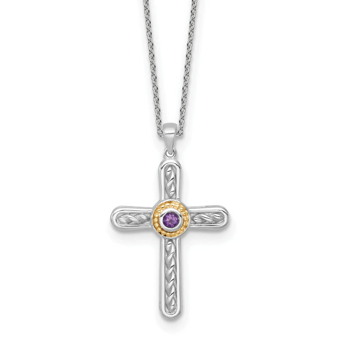 Sterling Silver Natural Amethyst Cross Extension Necklace by Fine Color Jewels