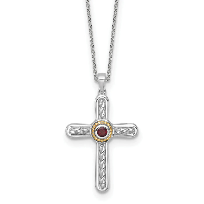 Sterling Silver Natural Garnet Cross Extension Necklace by Fine Color Jewels
