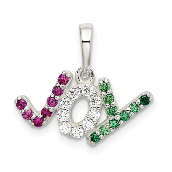 Sterling Silver White and Green CZ Joy Pendant by Fine Color Jewels