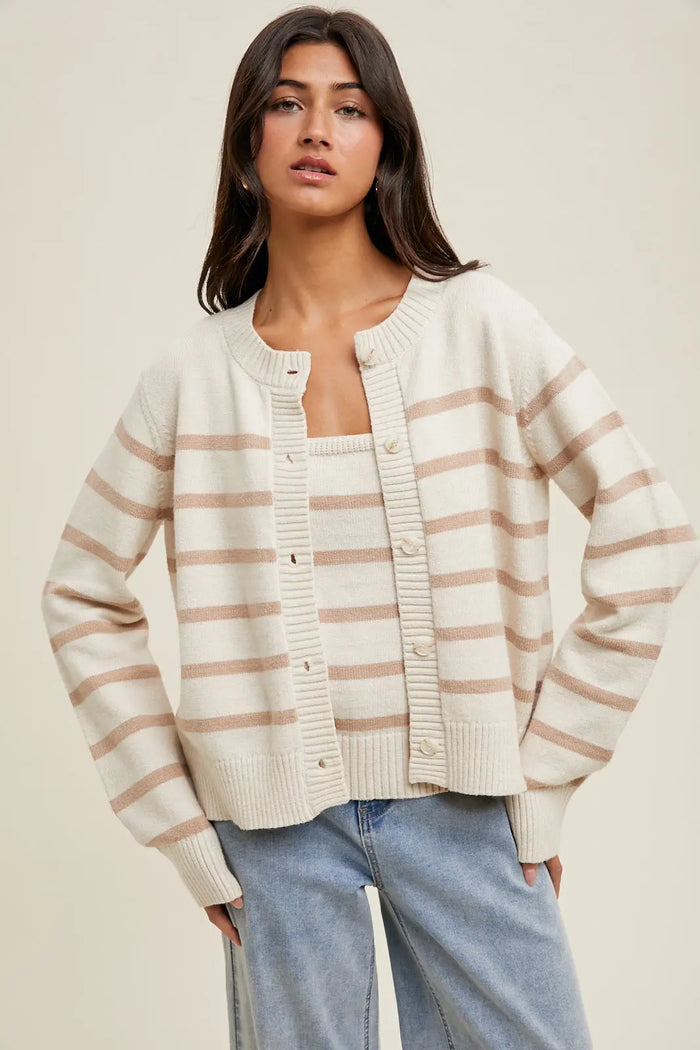 Striped Cami and Cardigan Set by Boutique 23