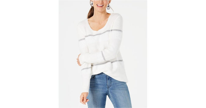 Style & Co Petite Mixed-Media Eyelash Stripe Pullover Sweater Size PM by Vanessa Jane