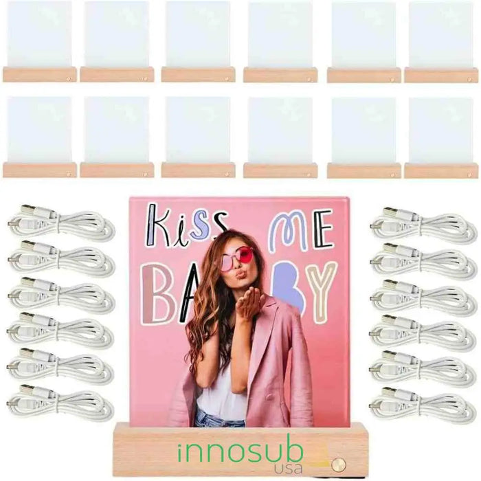 Sublimation Blanks Glass Photo LED Panel with Wood Base 6x8 Inch by INNOSUB USA