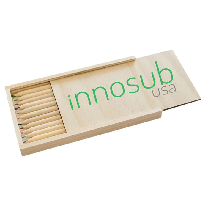 Sublimation Blanks Pencil Box with 12 pcs Color Pencils | PlyWood Brush Set by INNOSUB USA