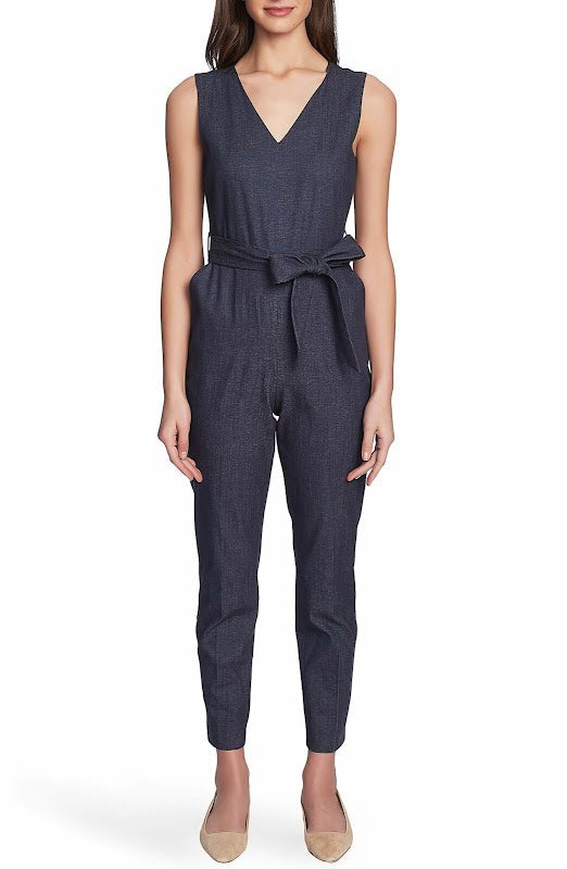 Vince Camuto Sleeveless Faux-Denim Belted Jumpsuit, Size 4 by Vanessa Jane