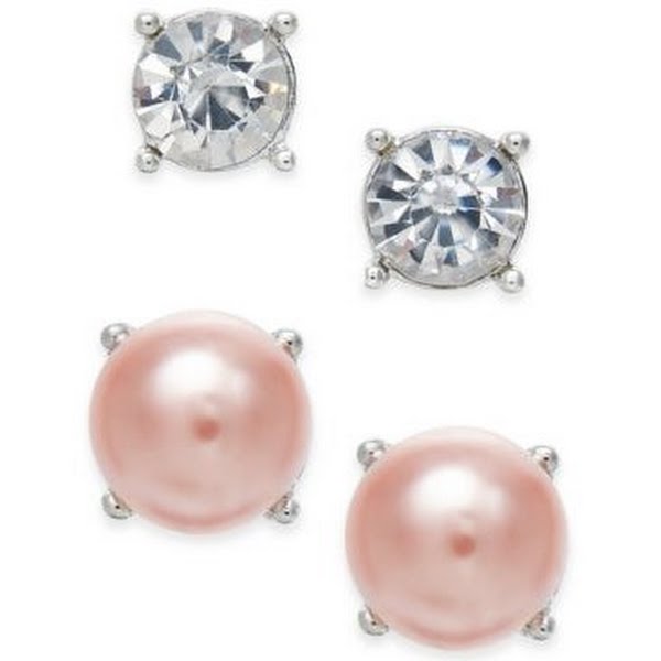 Charter Club Silver-Tone 2-Pc. Set Crystal & Imitation Pearl Stud Earrings by Vanessa Jane