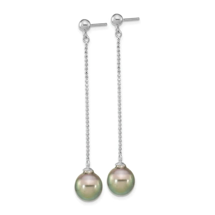 Tahitian Black Pearl Chain Drop Earrings by Fine Color Jewels