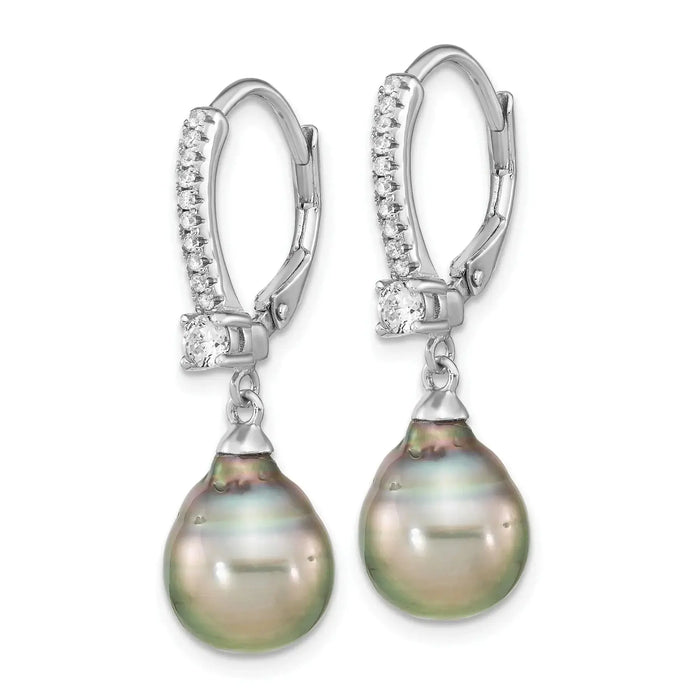 Tahitian Pearl and CZ Dangle Earrings by Fine Color Jewels