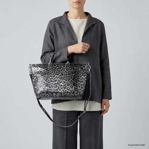 Italian Genuine Leopard-Print Metallic Suede Top-Handle Bag | Rimini by TAKEASY