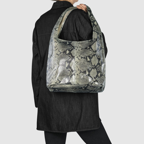Italian Genuine Python-Print Suede Hobo Bag | Isernia by TAKEASY