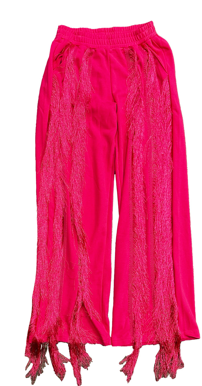 Tassel French Terry Wide Leg Joggers {Joggers are Hot Pink} by The House of Stylez