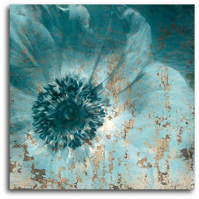 Ebern Designs Teal Flower Graphic Art Print on Wrapped Canvas 16" H x 16" W by Vanessa Jane