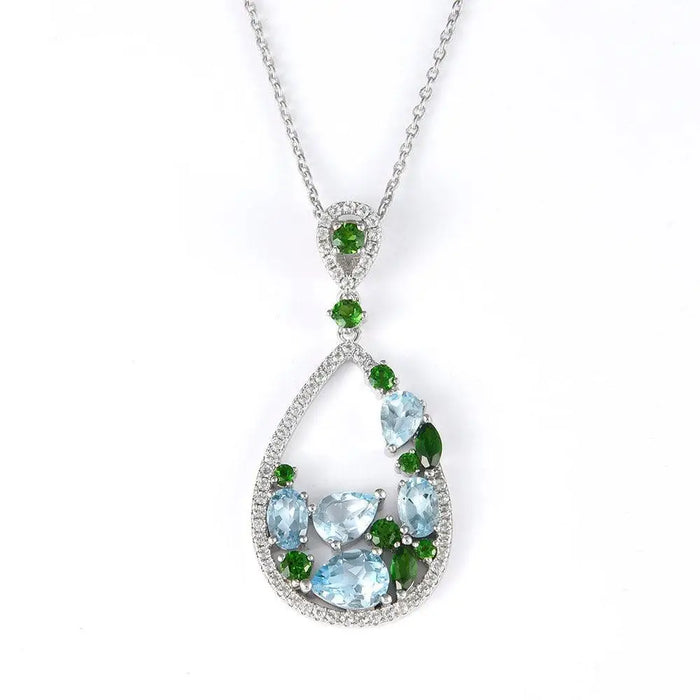 Teardrop Multi-Color Gemstone Pendant Necklace by Fine Color Jewels