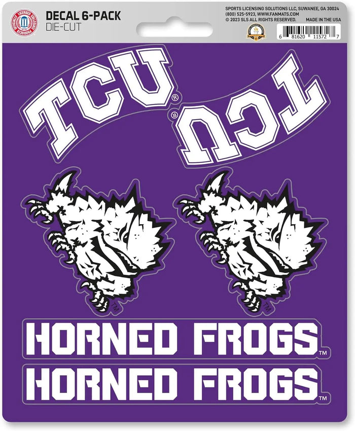 Texas Christian University TCU Horned Frogs 6-Piece Decal Sticker Set, 5x6 Inch Sheet, Gift for football fans for any hard surfaces around home, automotive, personal items by Fielders Choice
