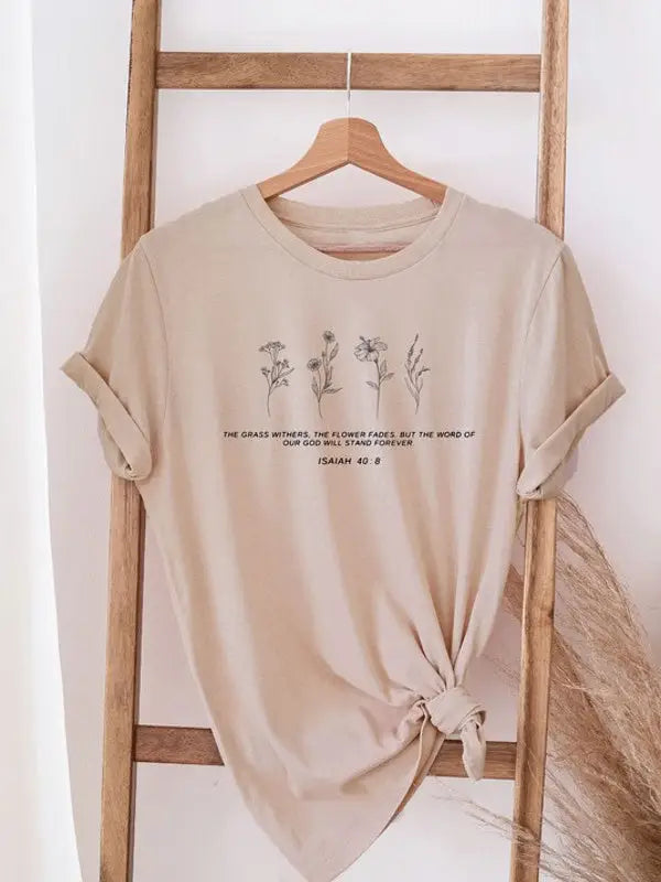 The Grass Withers Graphic Tee - Tan by Boutique 23