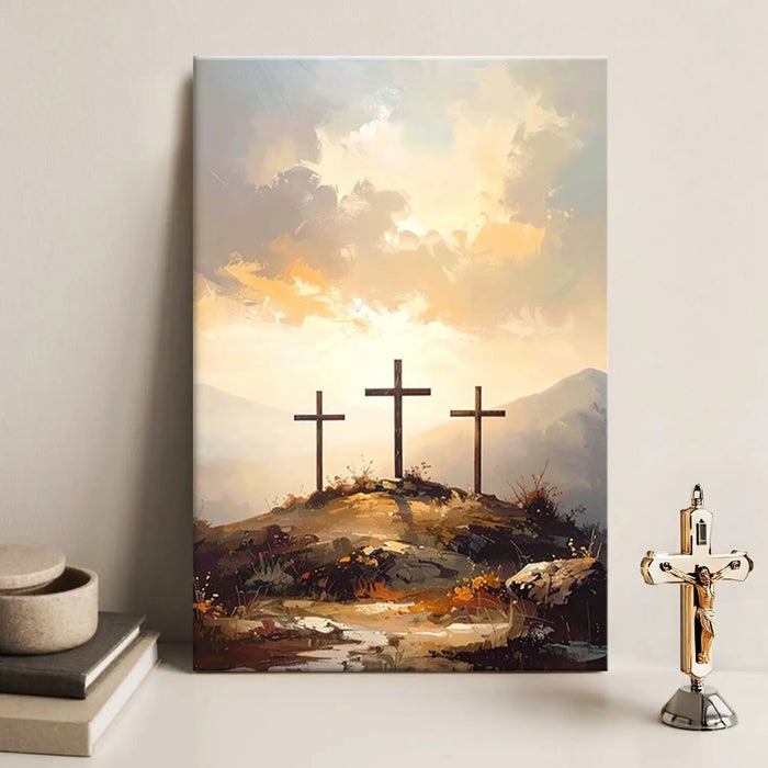 Three Crosses on Calvary Faith Wall Art by Tailored Canvases