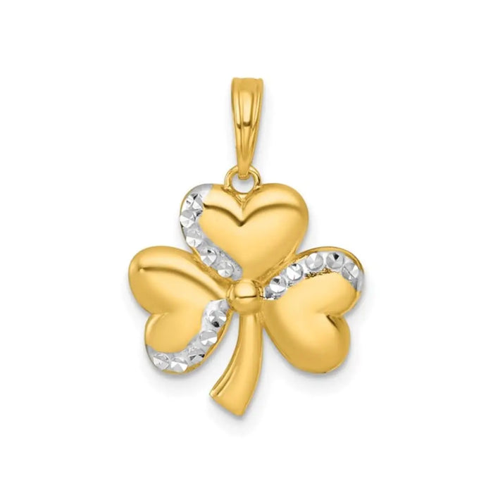 Three Leaf Clover Charm 14K Yellow Gold Pendant by Fine Color Jewels