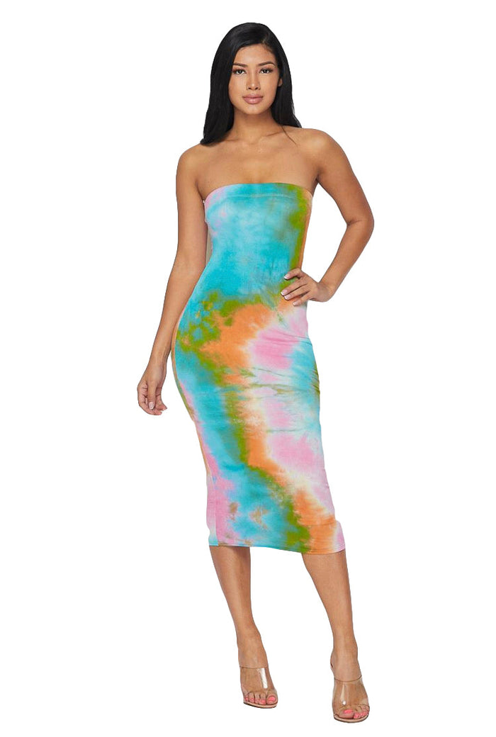 Tie Dye Tube Dress - Turquoise/Pink/Orange by The House of Stylez