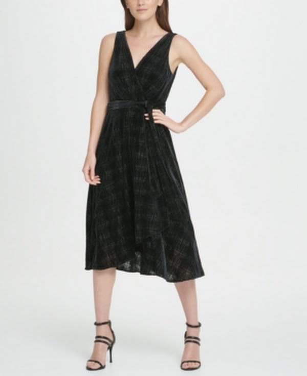 Dkny Womens Black Printed Evening Fit Flare Dress, Size 8 by Vanessa Jane