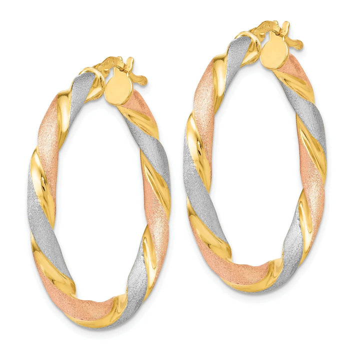 Tri-color Hinged Hoop Silver Earrings by Fine Color Jewels