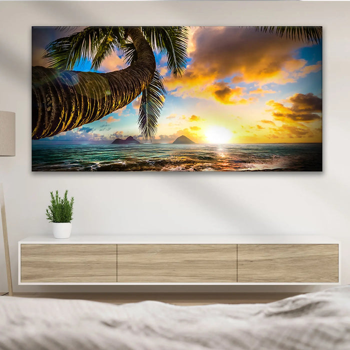 Tropical Blue Beach Hawaii Sunset Canvas Wall Art by Tailored Canvases
