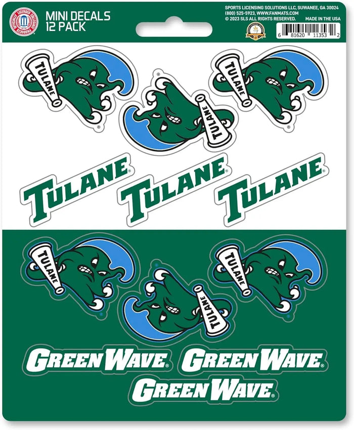 Tulane University Green Wave 12-Piece Mini Decal Sticker Set, 5x6 Inch Sheet, Gift for football fans for any hard surfaces around home, automotive, personal items by Fielders Choice