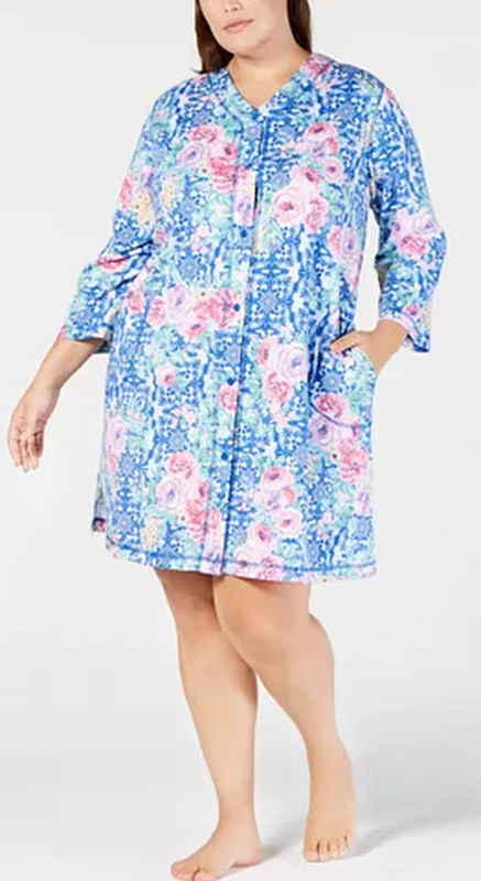 Miss Elaine Printed Long Zip Robe, Size Small by Vanessa Jane