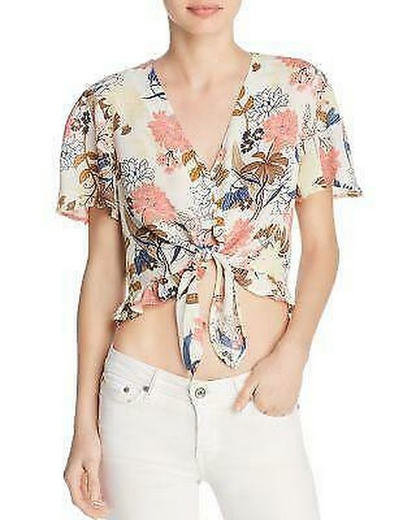 Beltaine Printed Tie-Front Crop Top, Size Medium by Vanessa Jane