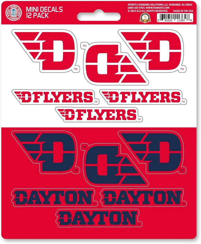 University of Dayton Flyers 12-Piece Mini Decal Sticker Set, 5x6 Inch Sheet, Gift for football fans for any hard surfaces around home, automotive, personal items by Fielders Choice
