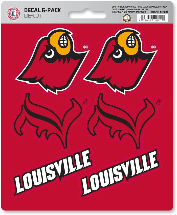 University of Louisville Cardinals 6-Piece Decal Sticker Set, 5x6 Inch Sheet, Gift for football fans for any hard surfaces around home, automotive, personal items by Fielders Choice